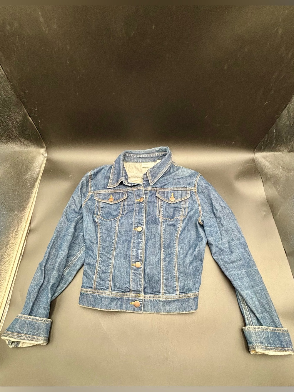 New York & Company Classic Trucker Denim Jacket Stretch Blue Wash Size L CN11002